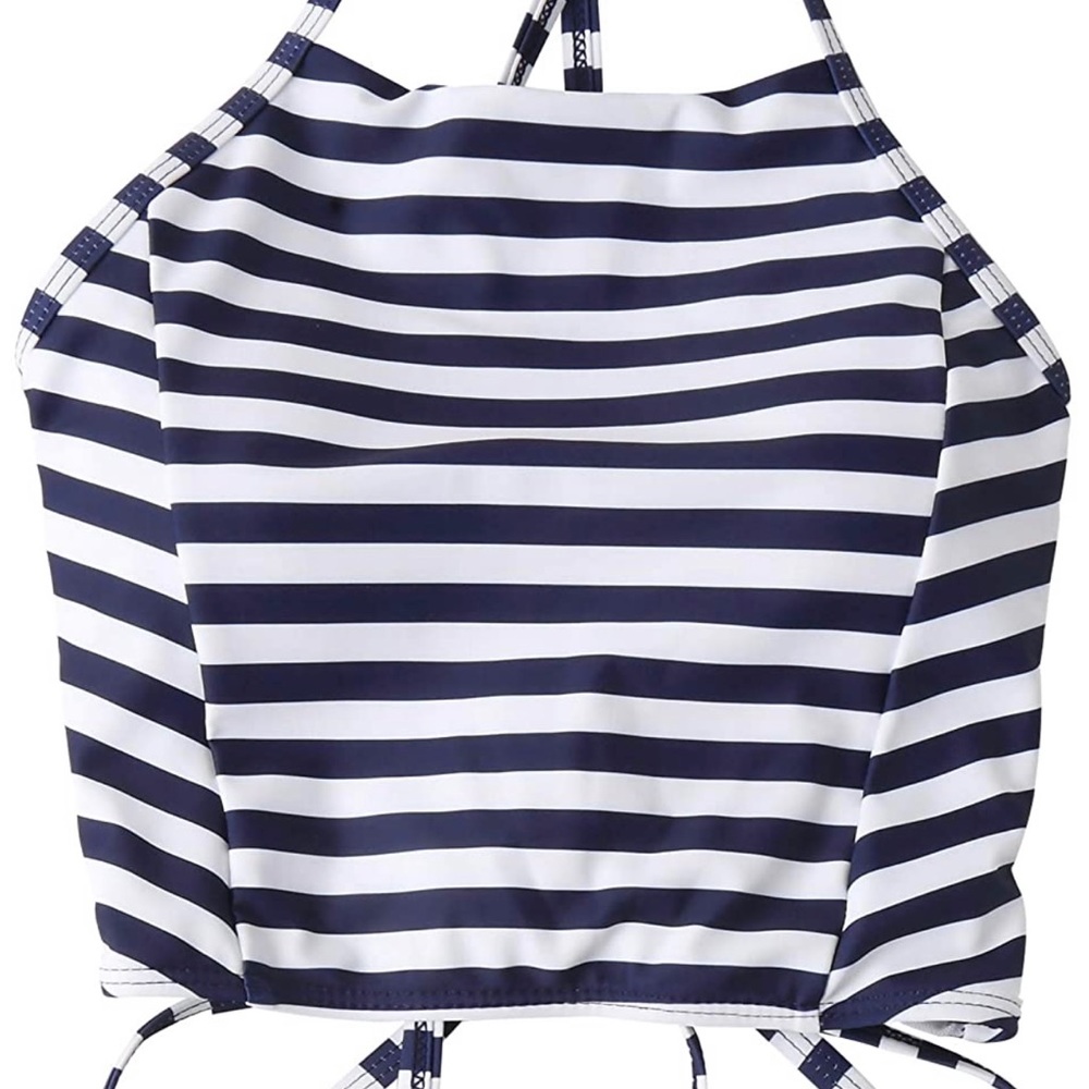 Navy blue striped swim top - Picture 7 of 9